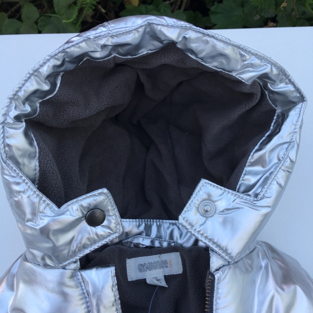 Gymboree Infant Baby Newborn 0 Mths Bunting Silver One Piece Puffer Snowsuit New - Picture 4 of 12